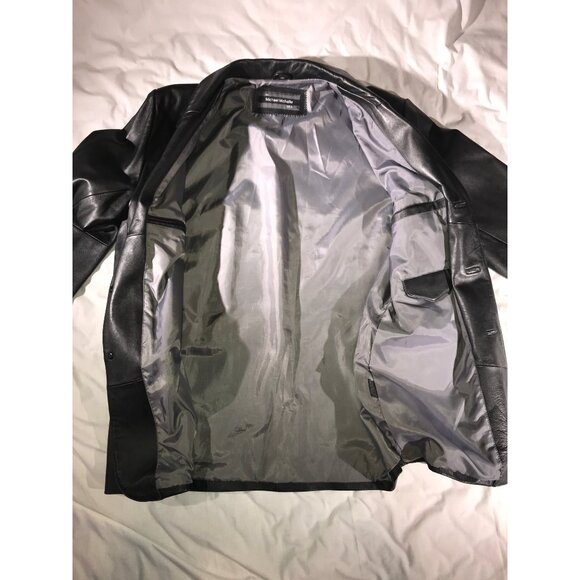 Michael Michelle Men Black Leather 3 Button 4 Pocket Blazer - Picture 4 of 10